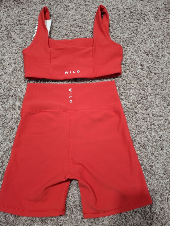 Wilo The Label Pants - WILO The Label Red Sports Bra & High-Waist Bike Shorts Set Size S NWT